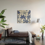 Retro Palm Springs vibes // white background highball indigo electric and pastel blue palm trees oxford navy blue lines Wood Wall Art Gallery Image 2