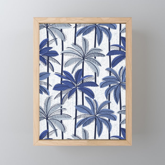 Retro Palm Springs vibes // white background highball indigo electric and pastel blue palm trees oxford navy blue lines Mini Art Print Gallery Image 1