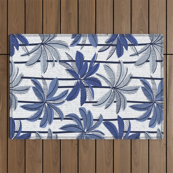 Retro Palm Springs vibes // white background highball indigo electric and pastel blue palm trees oxford navy blue lines Outdoor Rug Gallery Image 1
