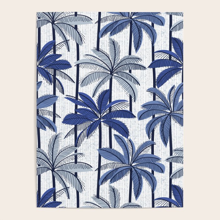 Retro Palm Springs vibes // white background highball indigo electric and pastel blue palm trees oxford navy blue lines Poster Gallery Image 4