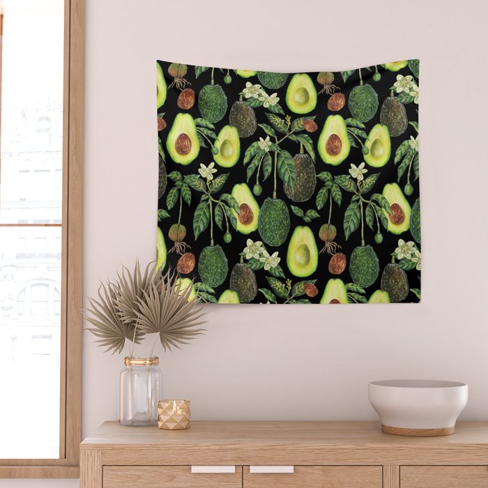 Avocado Fruit Plants - black Wall Tapestry Gallery Image 2