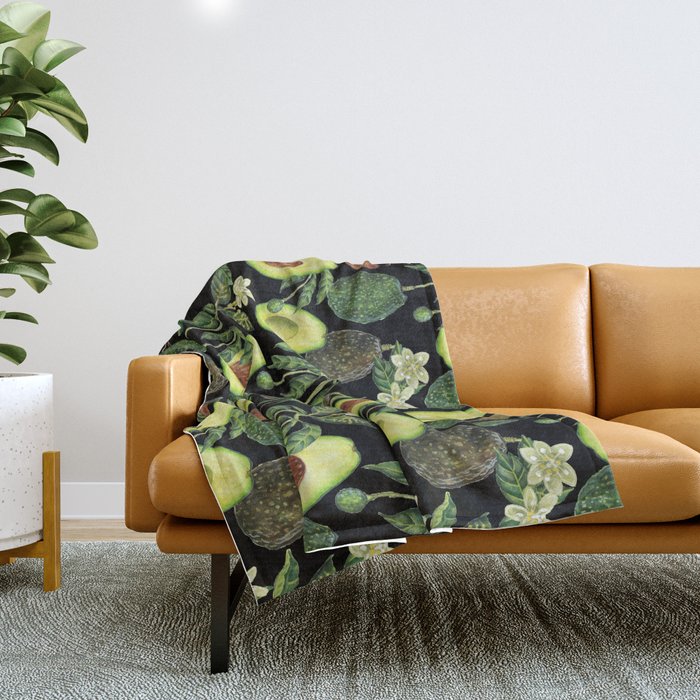 Avocado Fruit Plants - black Throw Blanket Gallery Image 1