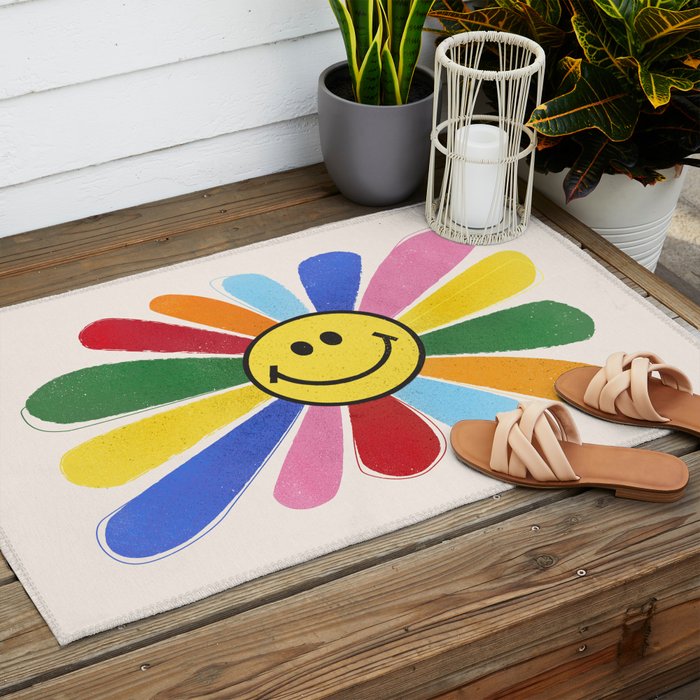 Smiley Hippie Daisy Outdoor Rug Gallery Image 2
