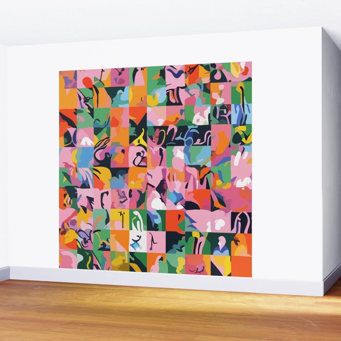 Life On a Checkboard, Abstract Maximalism Eclectic Painting, Bohemian Pop of Color Illustration  Wall Mural Gallery Image 2