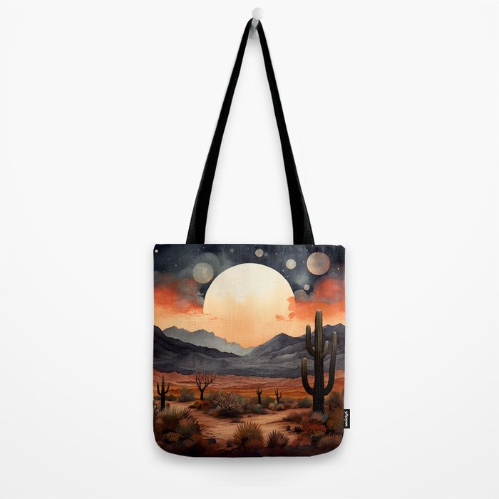 Desert Nights - Cactus Moon Illustration Tote Bag Gallery Image 2