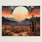 Desert Nights - Cactus Moon Illustration Jigsaw Puzzle Gallery Image 1