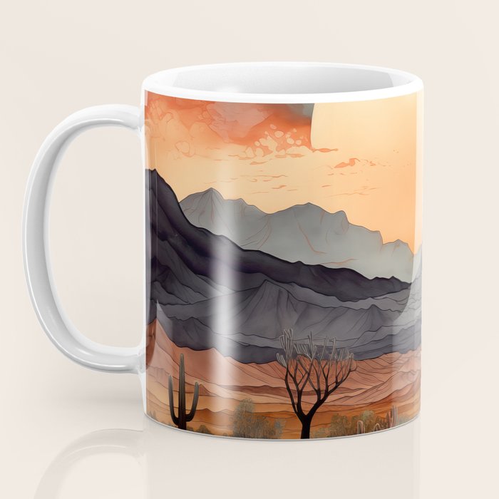 Desert Nights - Cactus Moon Illustration Coffee Mug Gallery Image 3