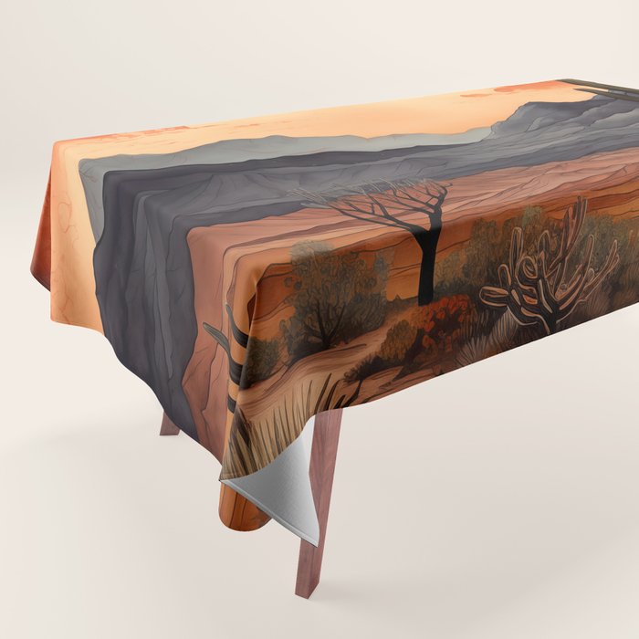 Desert Nights - Cactus Moon Illustration Tablecloth Gallery Image 1