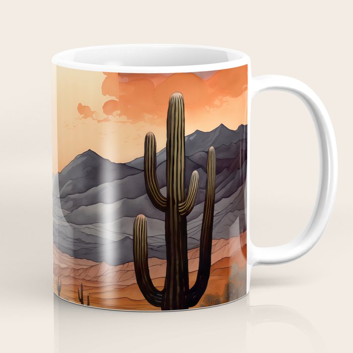 Desert Nights - Cactus Moon Illustration Coffee Mug Gallery Image 1