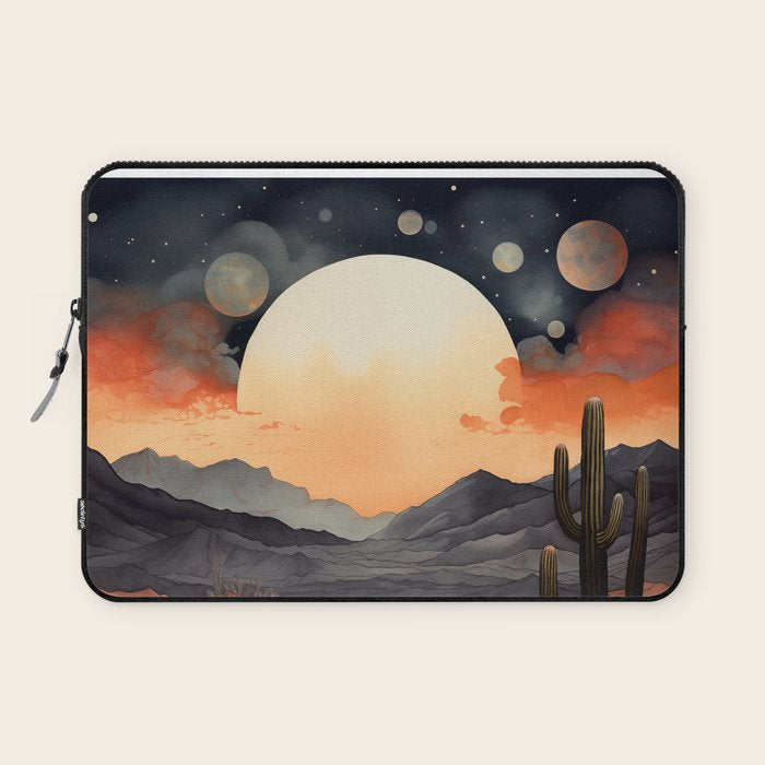 Desert Nights - Cactus Moon Illustration Laptop Sleeve Gallery Image 1