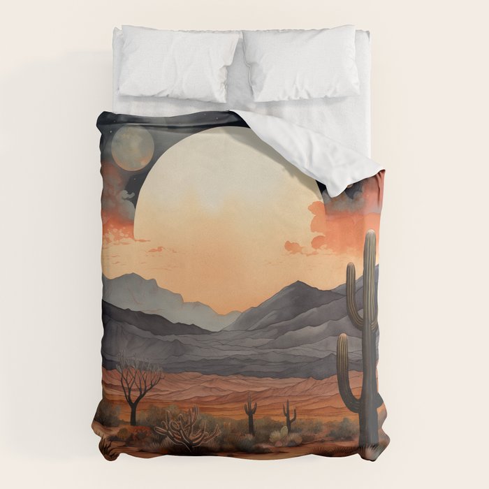 Desert Nights - Cactus Moon Illustration Duvet Cover Gallery Image 6