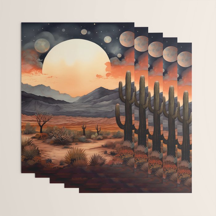 Desert Nights - Cactus Moon Illustration Wrapping Paper Gallery Image 3