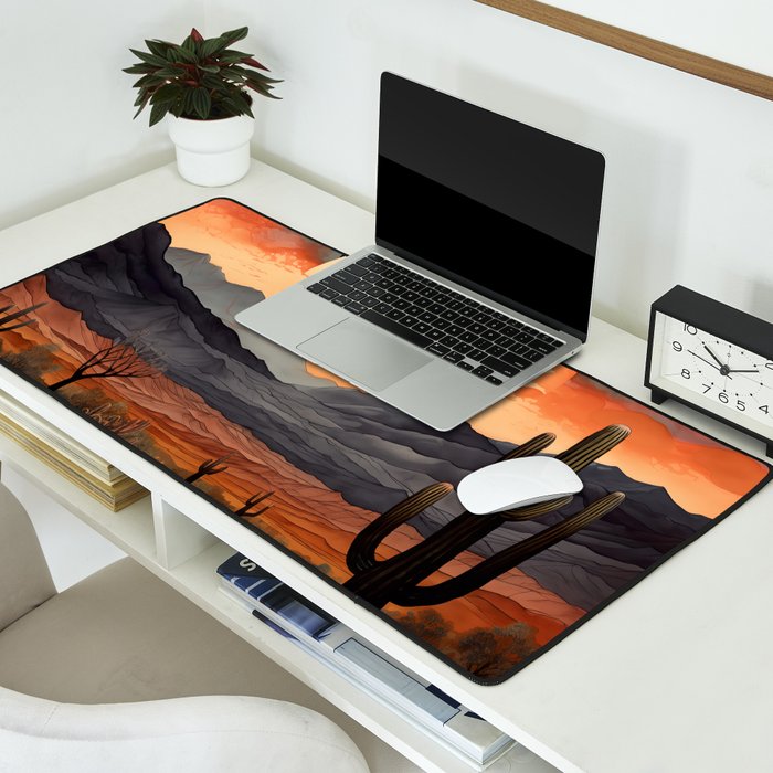 Desert Nights - Cactus Moon Illustration Desk Mat Gallery Image 2
