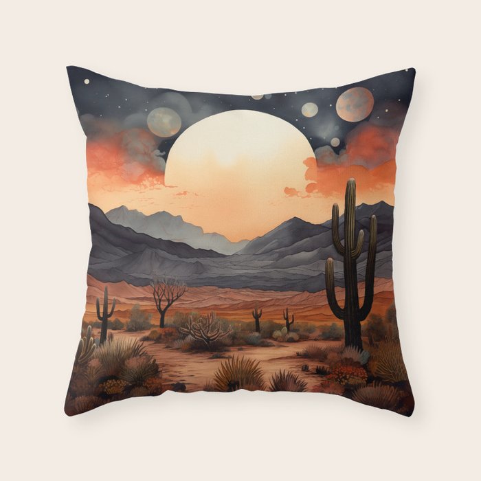 Desert Nights - Cactus Moon Illustration Throw Pillow Gallery Image 6