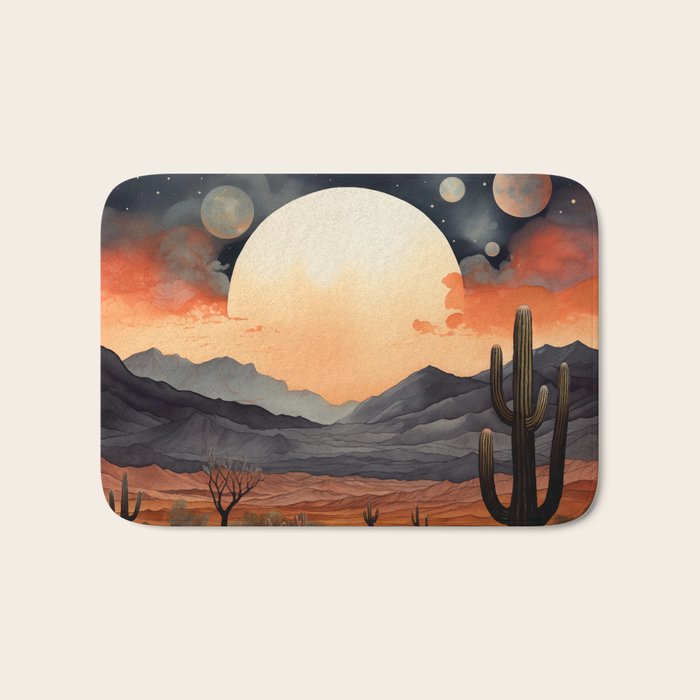 Desert Nights - Cactus Moon Illustration Bath Mat Gallery Image 1