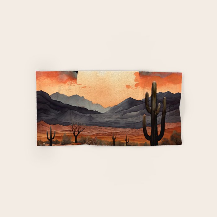 Desert Nights - Cactus Moon Illustration Bath Towel Gallery Image 1