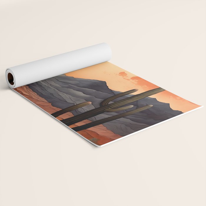 Desert Nights - Cactus Moon Illustration Yoga Mat Gallery Image 2