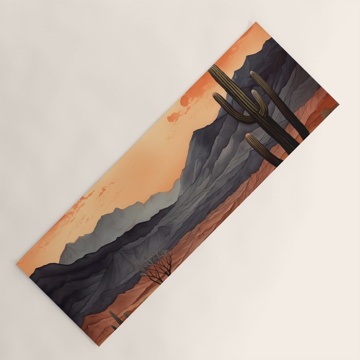 Desert Nights - Cactus Moon Illustration Yoga Mat Gallery Image 1