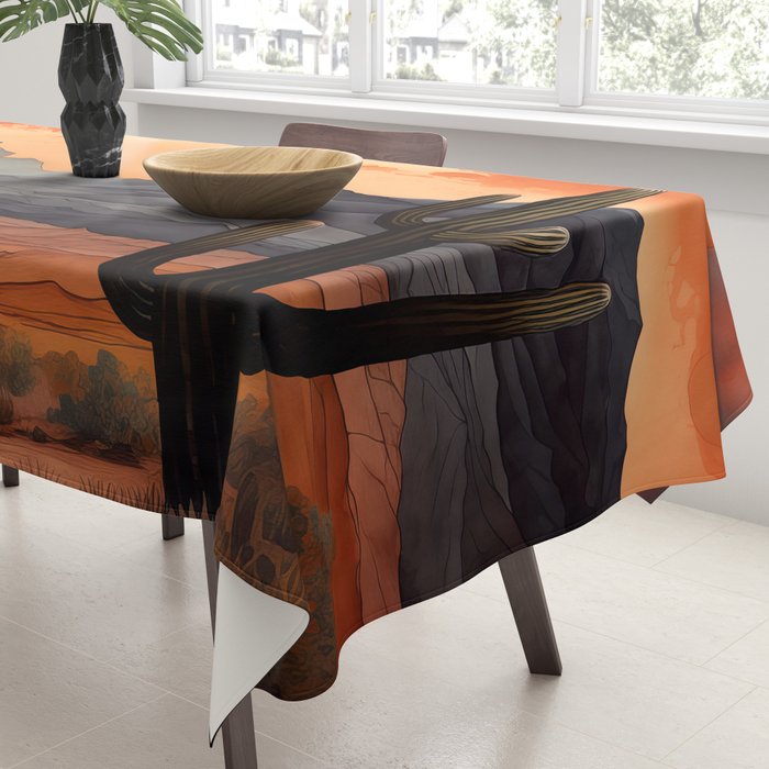 Desert Nights - Cactus Moon Illustration Tablecloth Gallery Image 3