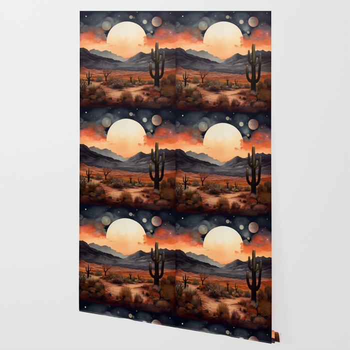 Desert Nights - Cactus Moon Illustration Wallpaper Gallery Image 2
