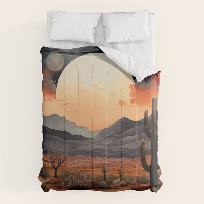 Desert Nights - Cactus Moon Illustration Comforter Gallery Image 6