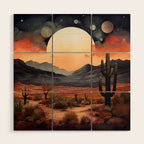 Desert Nights - Cactus Moon Illustration Wood Wall Art Gallery Image 1