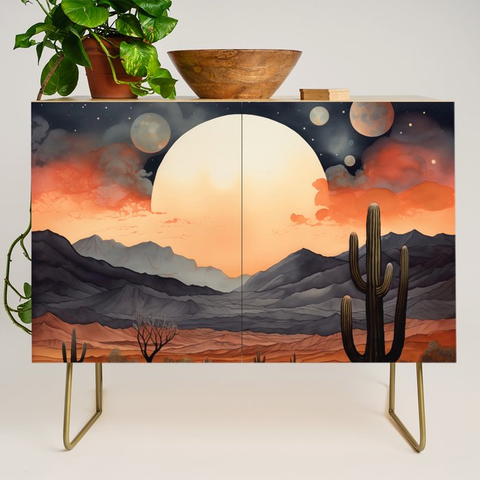 Desert Nights - Cactus Moon Illustration Credenza Gallery Image 1