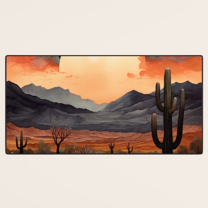 Desert Nights - Cactus Moon Illustration Desk Mat Gallery Image 3