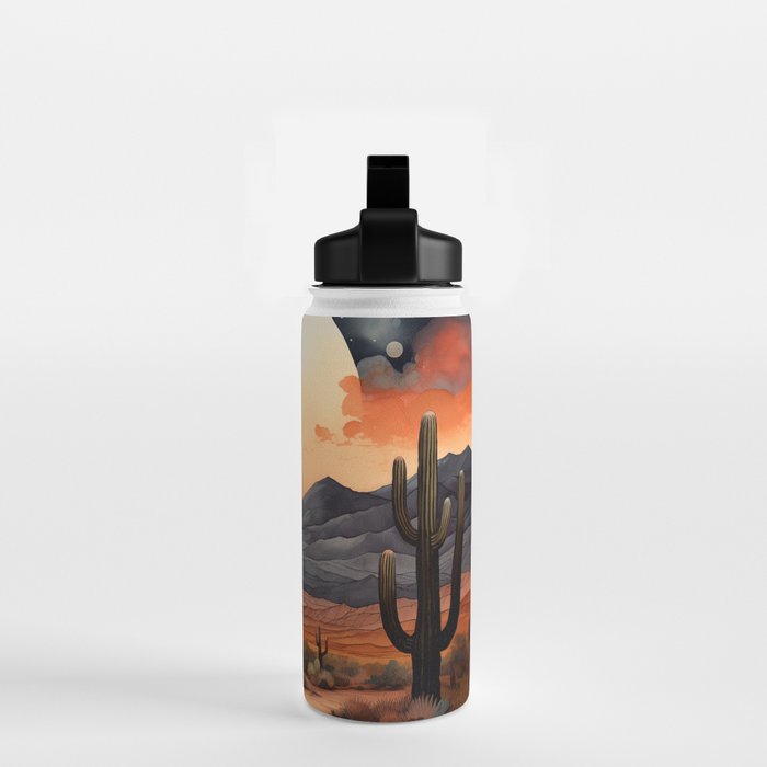 Desert Nights - Cactus Moon Illustration Water Bottle Gallery Image 2