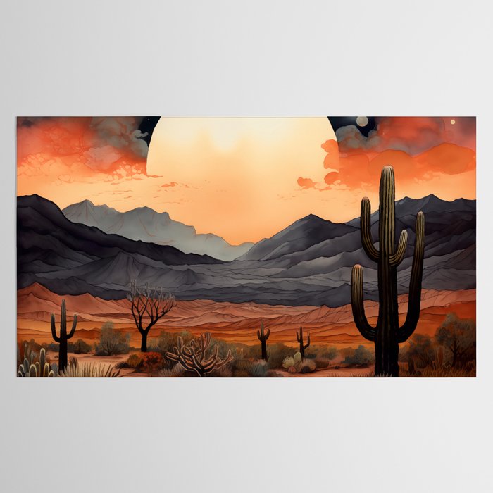 Desert Nights - Cactus Moon Illustration Tablecloth Gallery Image 2