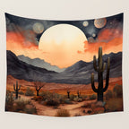 Desert Nights - Cactus Moon Illustration Wall Tapestry Gallery Image 4