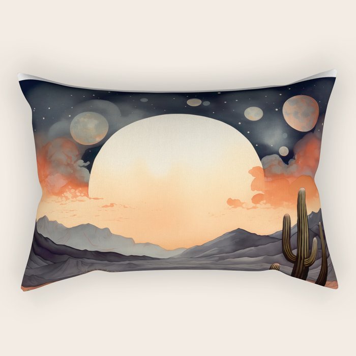 Desert Nights - Cactus Moon Illustration Rectangular Pillow Gallery Image 2