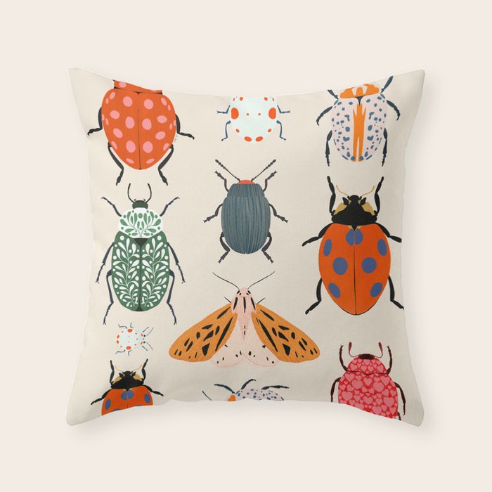 Beetles and butterfies Throw Pillow Gallery Image 6