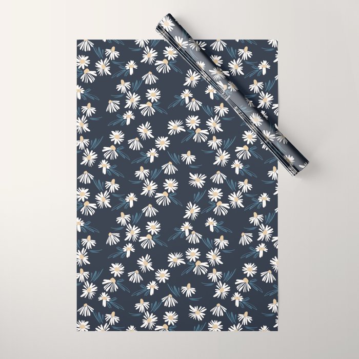 Daisy Florals on Navy Wrapping Paper Gallery Image 1