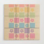 Checkered Flower Power Danish Pastel Rainbow Tones Wood Wall Art Gallery Image 1