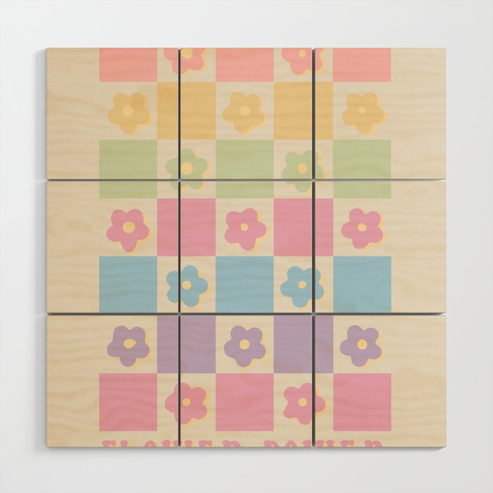 Checkered Flower Power Danish Pastel Rainbow Tones Wood Wall Art Gallery Image 1