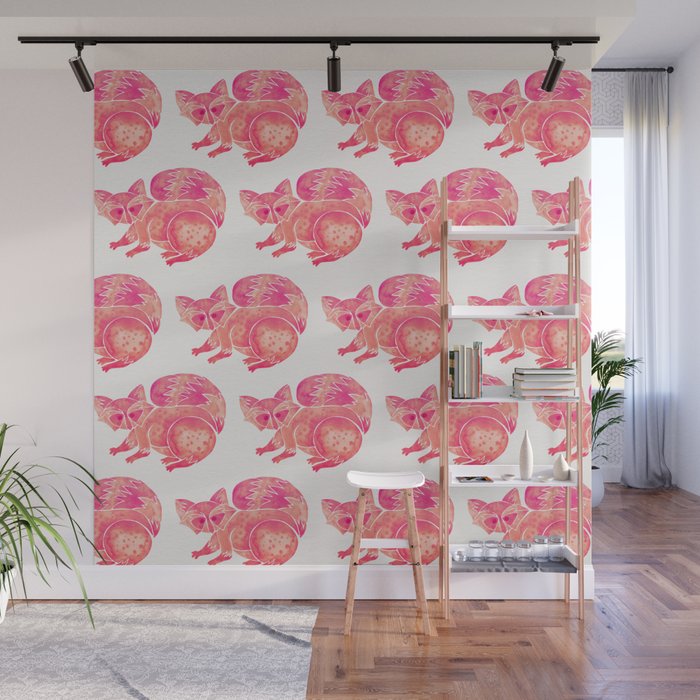 Watercolor Raccoon - Pink Palette Wall Mural Gallery Image 1