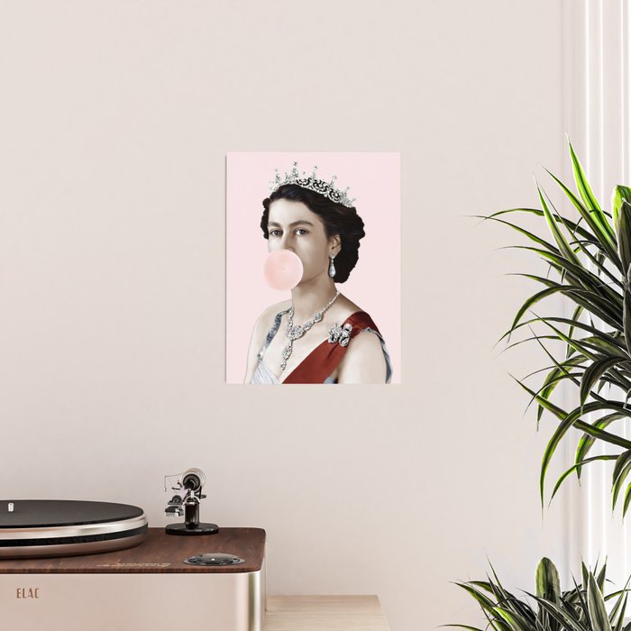 Queen Elizabeth II Blowing Pink Bubble gum Poster Gallery Image 2