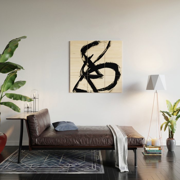 Brushstroke 3 - a simple black and white ink design Wood Wall Art Gallery Image 2