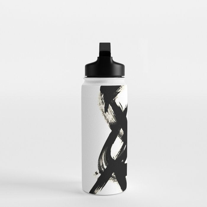 Brushstroke 3 - a simple black and white ink design Water Bottle Gallery Image 3