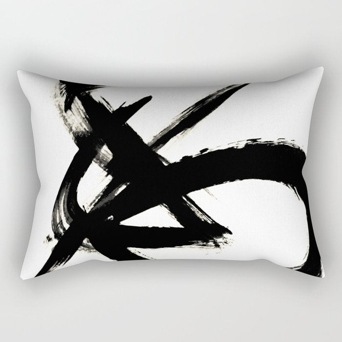 Brushstroke 3 - a simple black and white ink design Rectangular Pillow Gallery Image 2