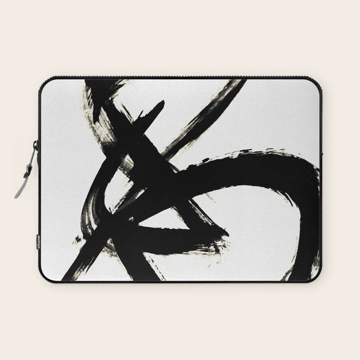 Brushstroke 3 - a simple black and white ink design Laptop Sleeve Gallery Image 1