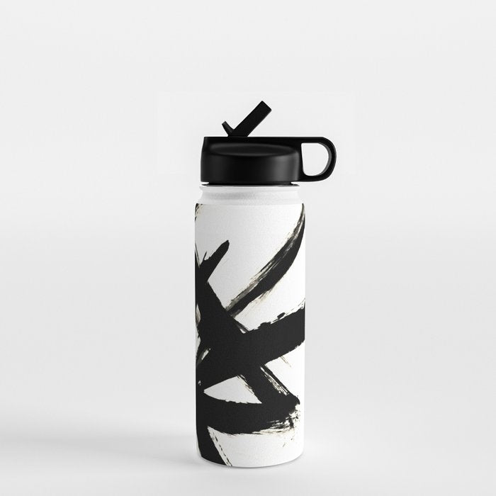 Brushstroke 3 - a simple black and white ink design Water Bottle Gallery Image 1