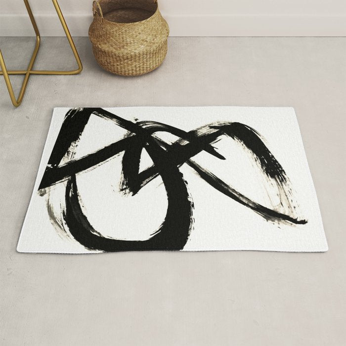 Brushstroke 3 - a simple black and white ink design Rug Gallery Image 1