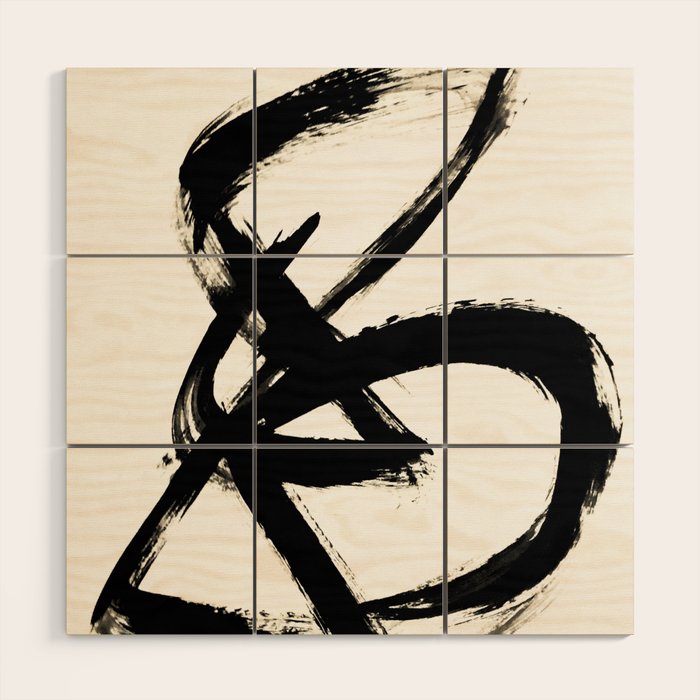Brushstroke 3 - a simple black and white ink design Wood Wall Art Gallery Image 1