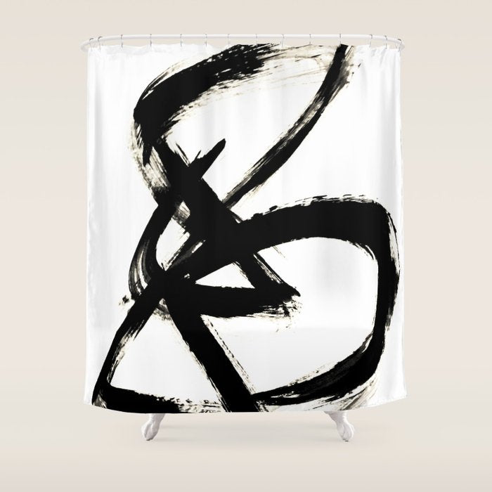 Brushstroke 3 - a simple black and white ink design Shower Curtain Gallery Image 1