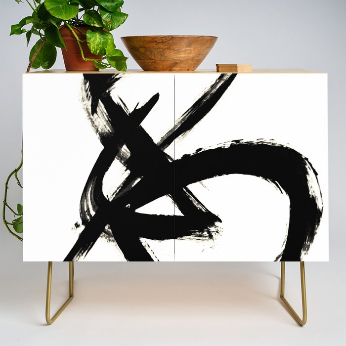 Brushstroke 3 - a simple black and white ink design Credenza Gallery Image 1