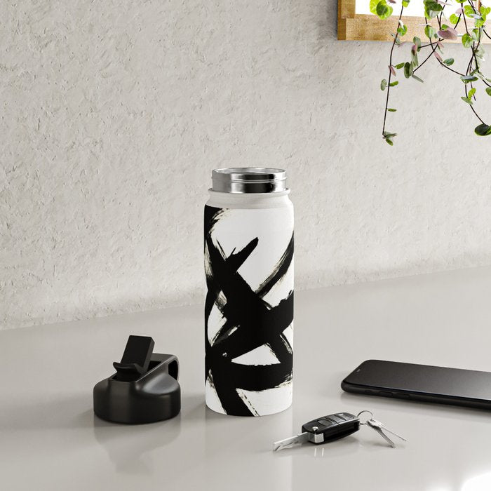 Brushstroke 3 - a simple black and white ink design Water Bottle Gallery Image 5