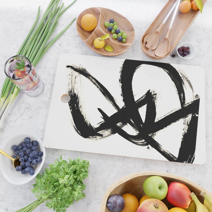 Brushstroke 3 - a simple black and white ink design Cutting Board Gallery Image 2