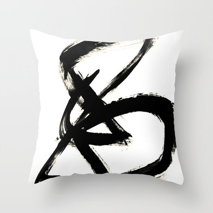 Brushstroke 3 - a simple black and white ink design Throw Pillow Gallery Image 1